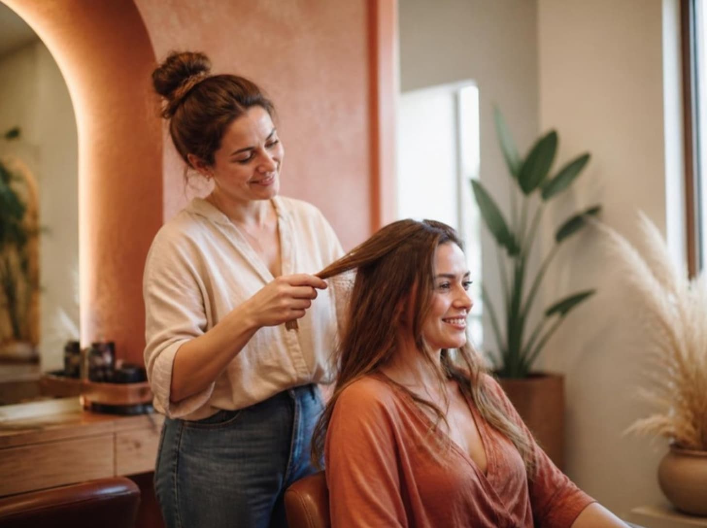 Kapster van Kapsalon Davines verzorgt het haar van een klant